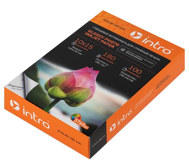 Фотобумага INTRO GLA6-180-100, A6 глянцевая 180г/м2, 100 листов (уцененный)