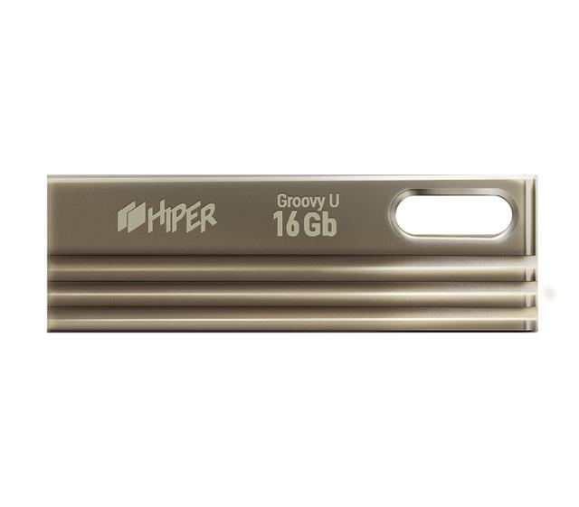 Накопитель HIPER USB2 Flash 16GB Hiper Groovy U, цинк, цвет титан